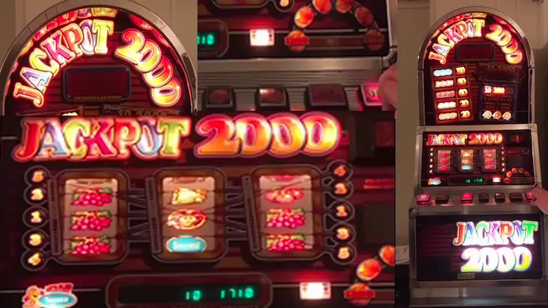 Kollasj av bilder av spillemaskinen Jackpot 2000.